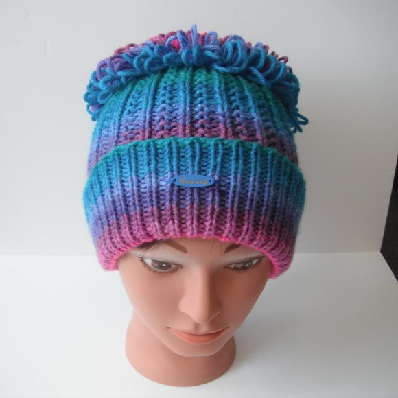Hand Knitted Hat Toque Adult Size - L-M  Acrylic Pink/Blue-026B Hand knit by me - Picture 2 of 8